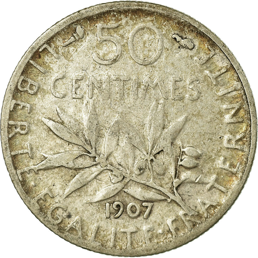 Coin, France, Semeuse, 50 Centimes, 1907, Paris, VF(20-25), Silver, KM:854