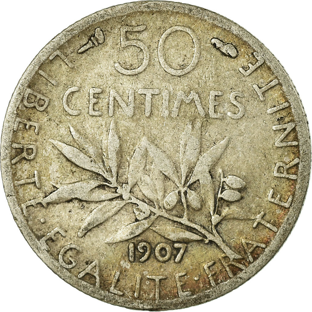 Coin, France, Semeuse, 50 Centimes, 1907, Paris, VF(20-25), Silver, KM:854
