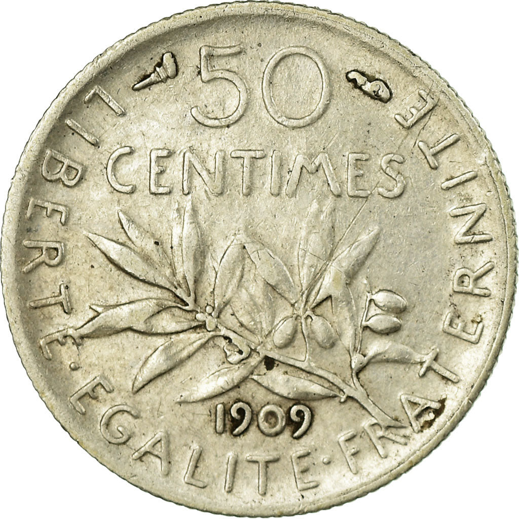 Coin, France, Semeuse, 50 Centimes, 1909, Paris, EF(40-45), Silver, KM:854
