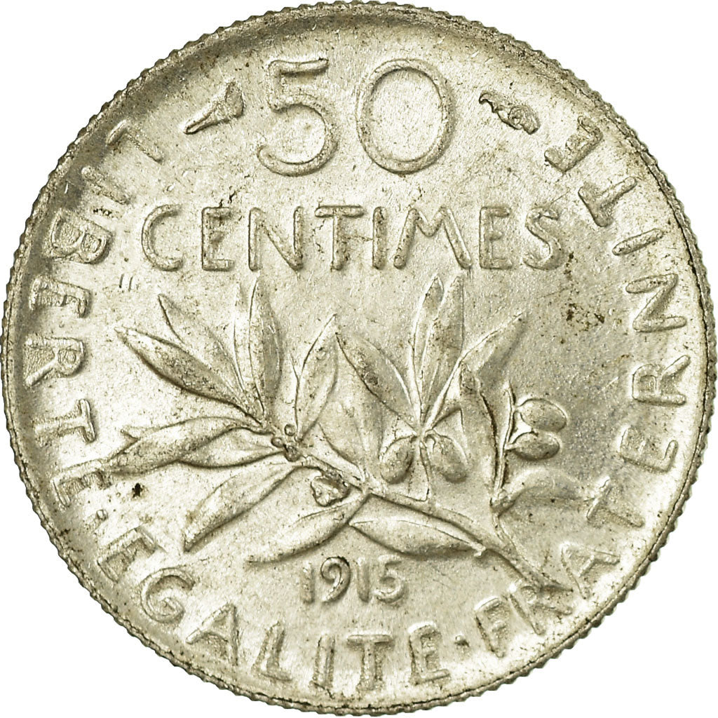 Coin, France, Semeuse, 50 Centimes, 1915, Paris, AU(55-58), Silver, KM:854