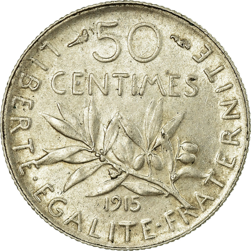 Coin, France, Semeuse, 50 Centimes, 1915, Paris, AU(55-58), Silver, KM:854
