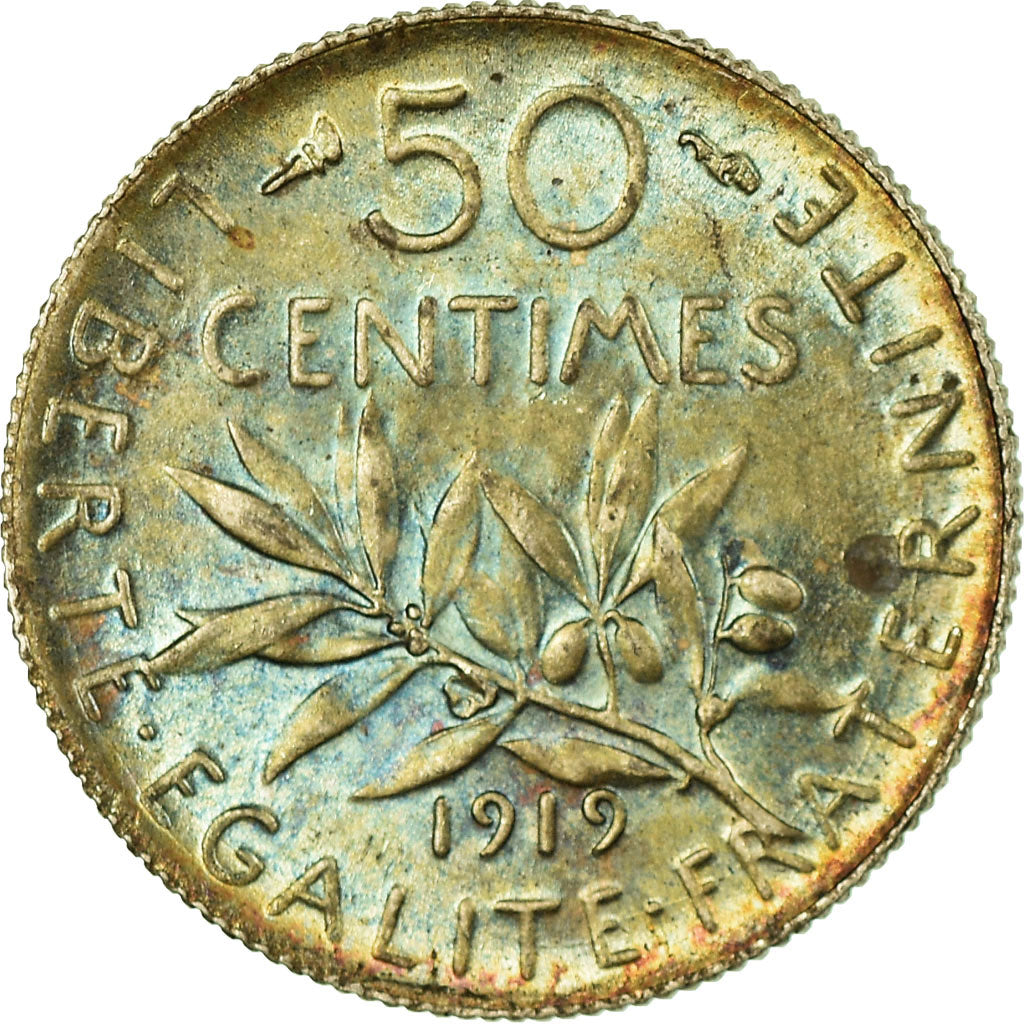 Coin, France, Semeuse, 50 Centimes, 1919, Paris, AU(55-58), Silver, KM:854