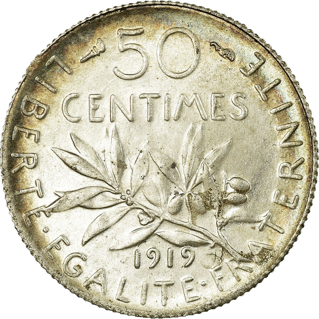 Coin, France, Semeuse, 50 Centimes, 1919, Paris, AU(55-58), Silver, KM:854