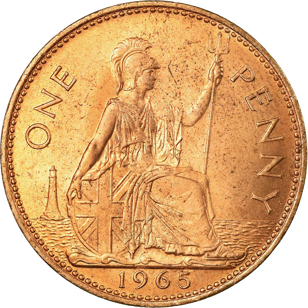 Coin, Great Britain, Elizabeth II, Penny, 1965, MS(60-62), Bronze, KM:897