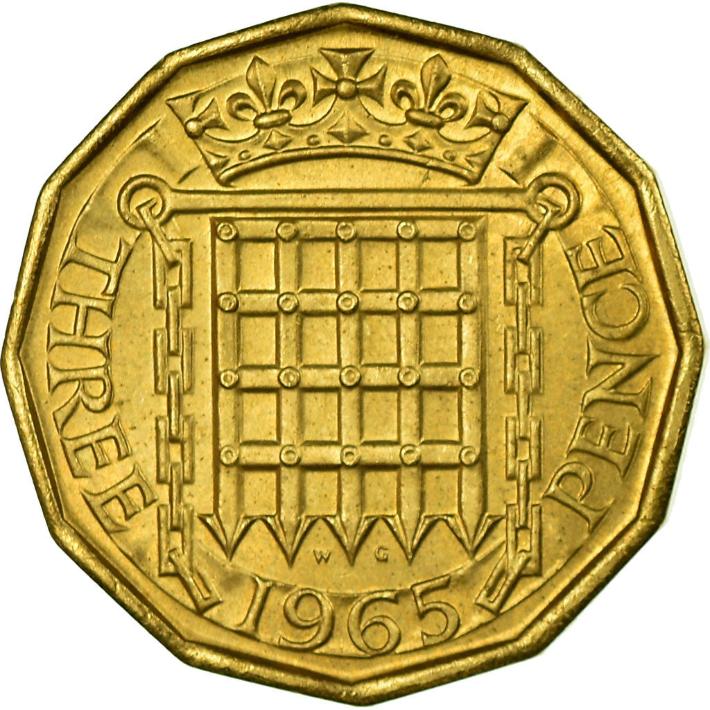 Coin, Great Britain, Elizabeth II, 3 Pence, 1965, MS(60-62), Nickel-brass