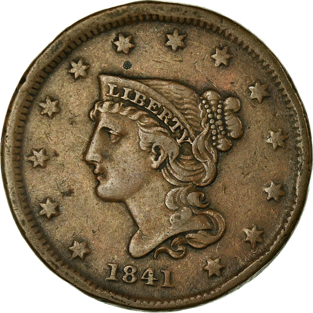 Coin, United States, Braided Hair Cent, Cent, 1841, U.S. Mint, Philadelphia