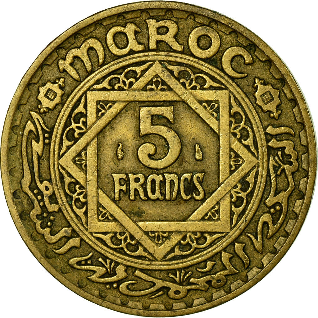 Coin, Morocco, 5 Francs, AH 1365/1946, Paris, EF(40-45), Aluminum-Bronze, KM:E34