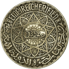 Coin, Morocco, Mohammed V, 5 Francs, AH 1352/1933, Paris, VF(30-35), Silver