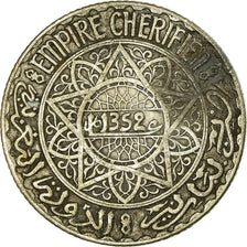 Coin, Morocco, Mohammed V, 5 Francs, AH 1352/1933, Paris, VF(20-25), Silver