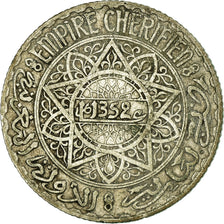 Coin, Morocco, Mohammed V, 5 Francs, AH 1352/1933, Paris, VF(20-25), Silver