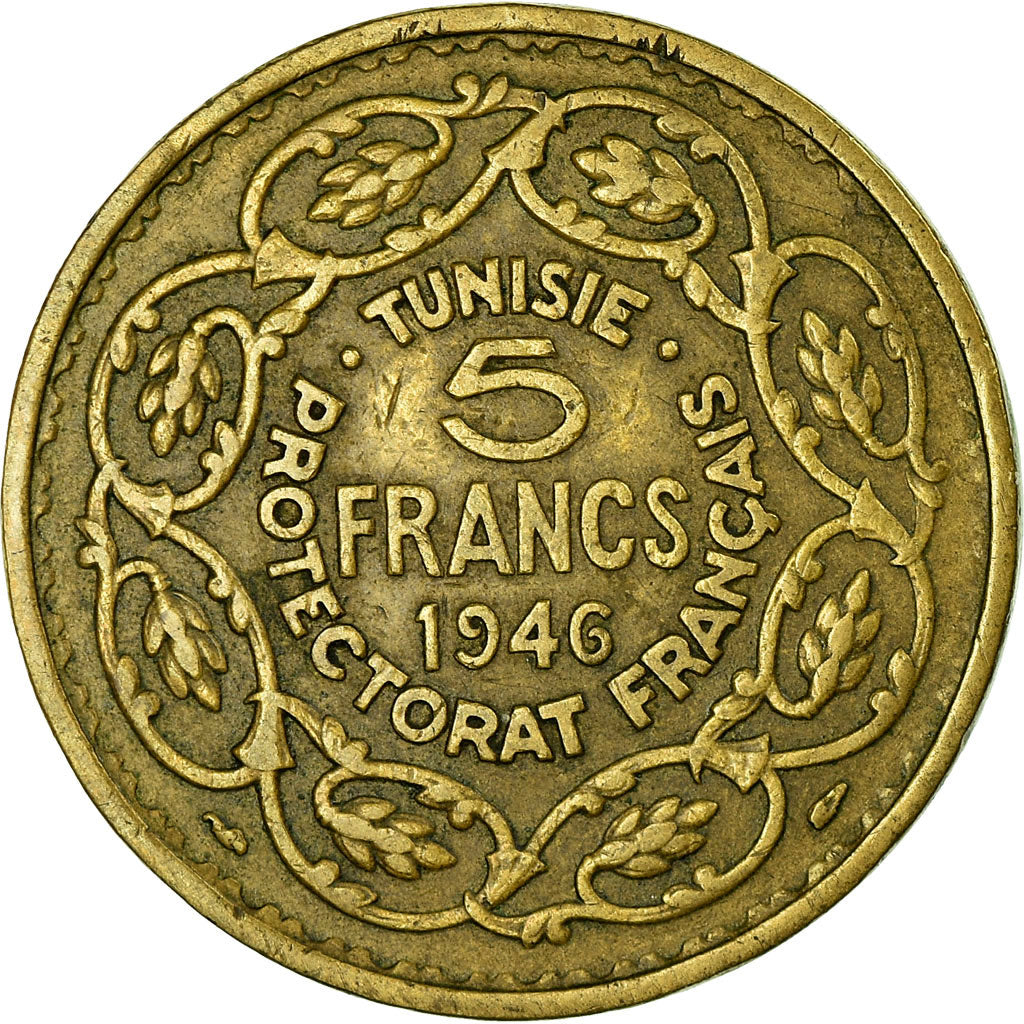 Münze, Tunesien, Muhammad al-Amin Bey, 5 Francs, AH 1365/1946, Paris, SS