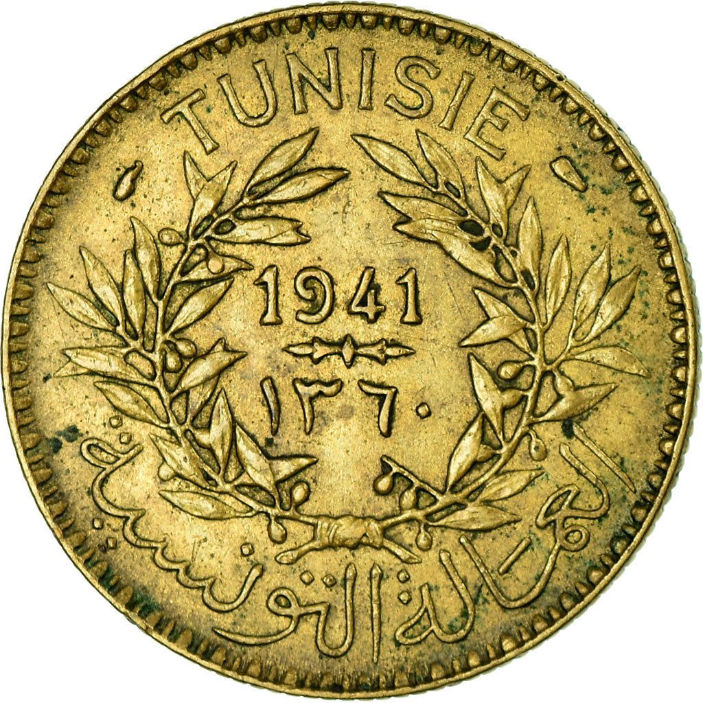 Coin, Tunisia, Anonymous, 2 Francs, 1941/AH1360, Paris, AU(50-53)