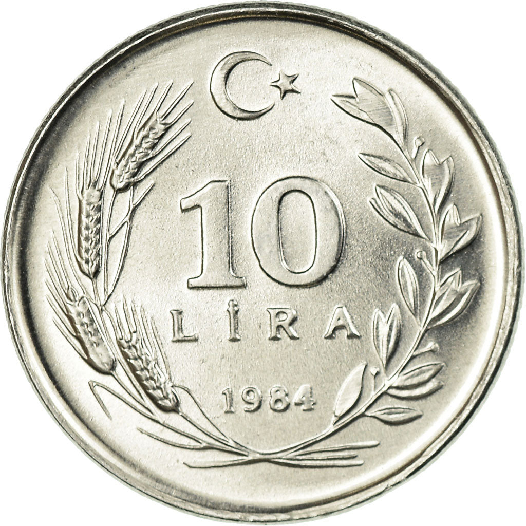 Coin, Turkey, 10 Lira, 1984, MS(63), Aluminum, KM:964