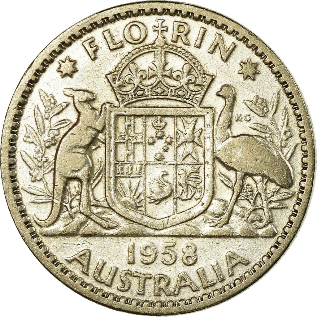 Coin, Australia, Elizabeth II, Florin, 1958, Melbourne, VF(20-25), Silver, KM:60
