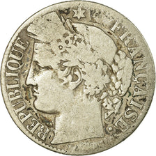 Moneda, Francia, Cérès, Franc, 1871, Bordeaux, BC, Plata, KM:822.2