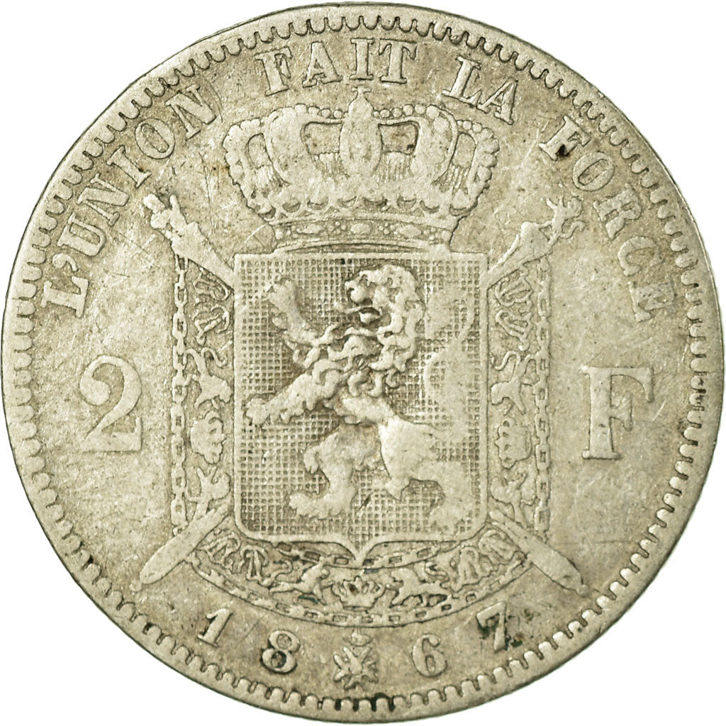 Monnaie, Belgique, Leopold II, 2 Francs, 2 Frank, 1867, B+, Argent, KM:30.1