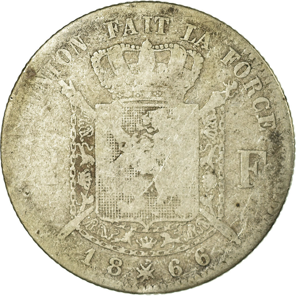 Coin, Belgium, Leopold II, 2 Francs, 2 Frank, 1866, VG(8-10), Silver, KM:30.1