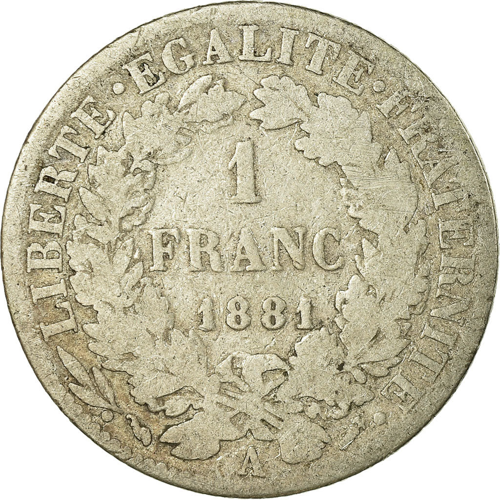 Coin, France, Cérès, Franc, 1881, Paris, VG(8-10), Silver, KM:822.1