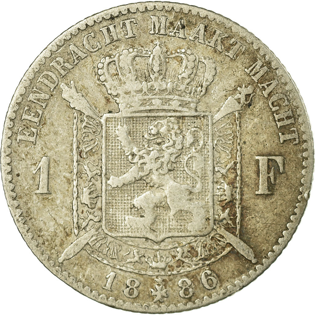 Coin, Belgium, Leopold II, Franc, 1886, VG(8-10), Silver, KM:29.1