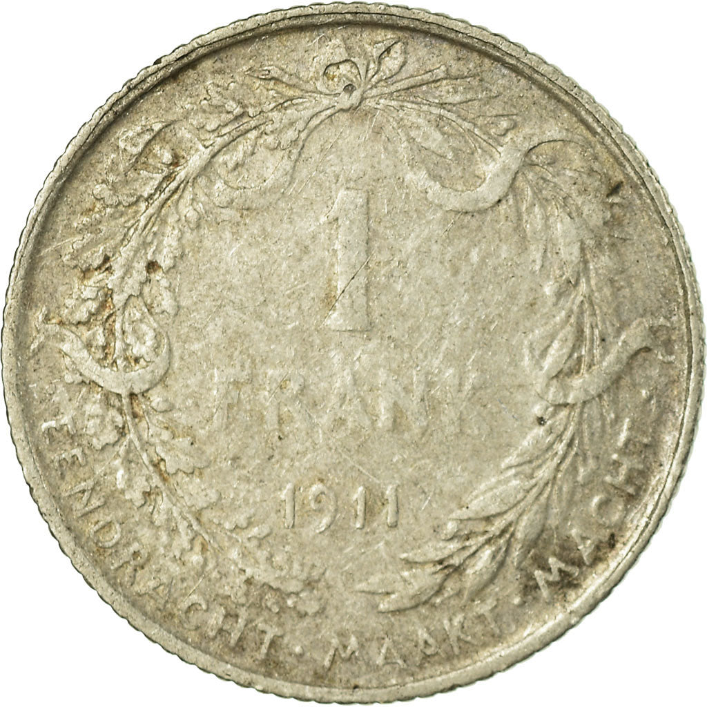 Moneta, Belgia, Franc, 1911, VG(8-10), Srebro, KM:73.1