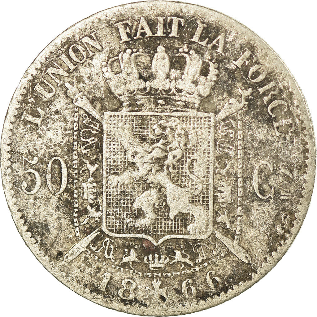 Monnaie, Belgique, Leopold II, 50 Centimes, 1866, B+, Argent, KM:26