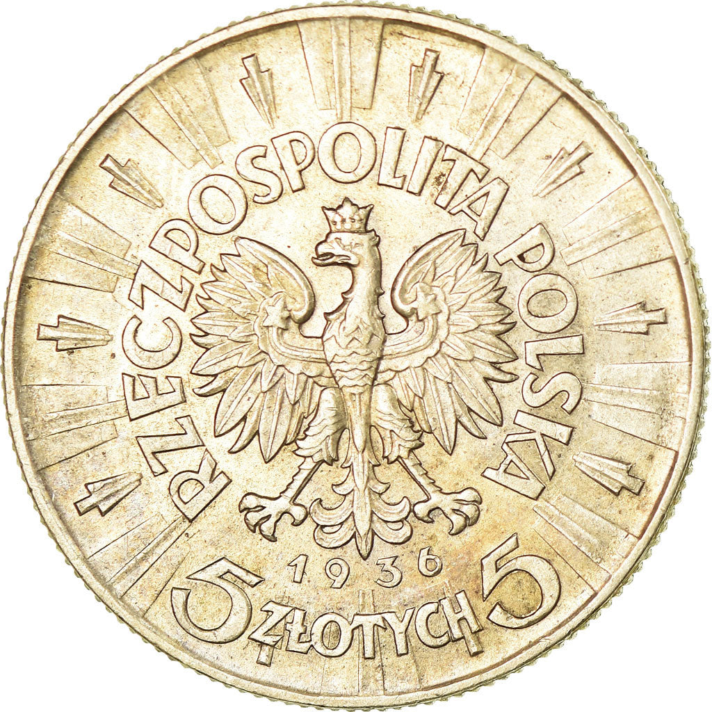 Moneda, Polonia, 5 Zlotych, 1936, Warsaw, MBC+, Plata, KM:28