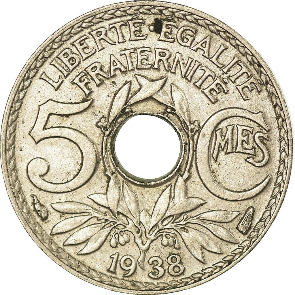 Moeda, França, Lindauer, 5 Centimes, 1938, Paris, AU(55-58), Cobre-níquel