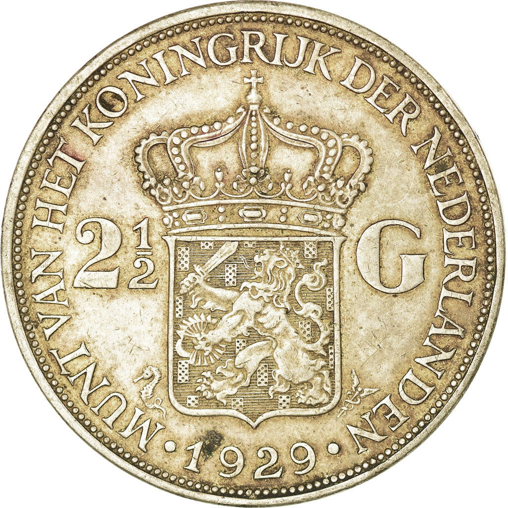 Coin, Netherlands, Wilhelmina I, 2-1/2 Gulden, 1929, EF(40-45), Silver, KM:165