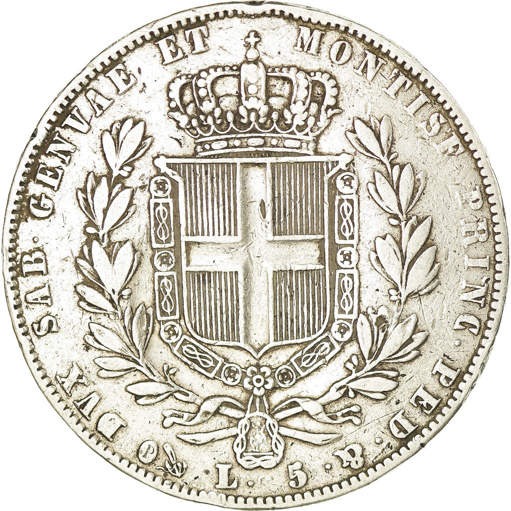 Münze, Italien Staaten, SARDINIA, Carlo Alberto, 5 Lire, 1843, Genoa, S+