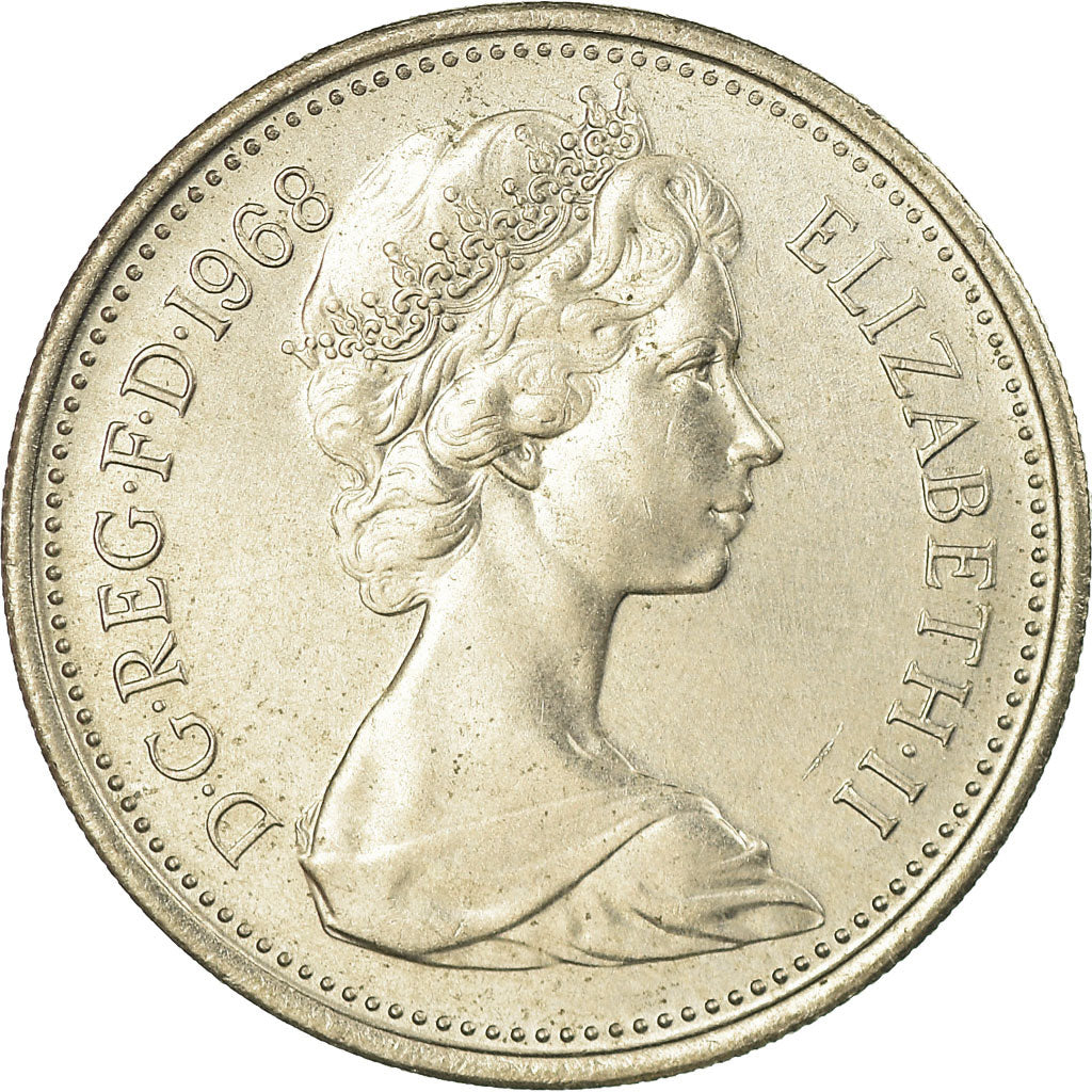 Coin, Great Britain, Elizabeth II, 5 New Pence, 1968, MS(60-62), Copper-nickel