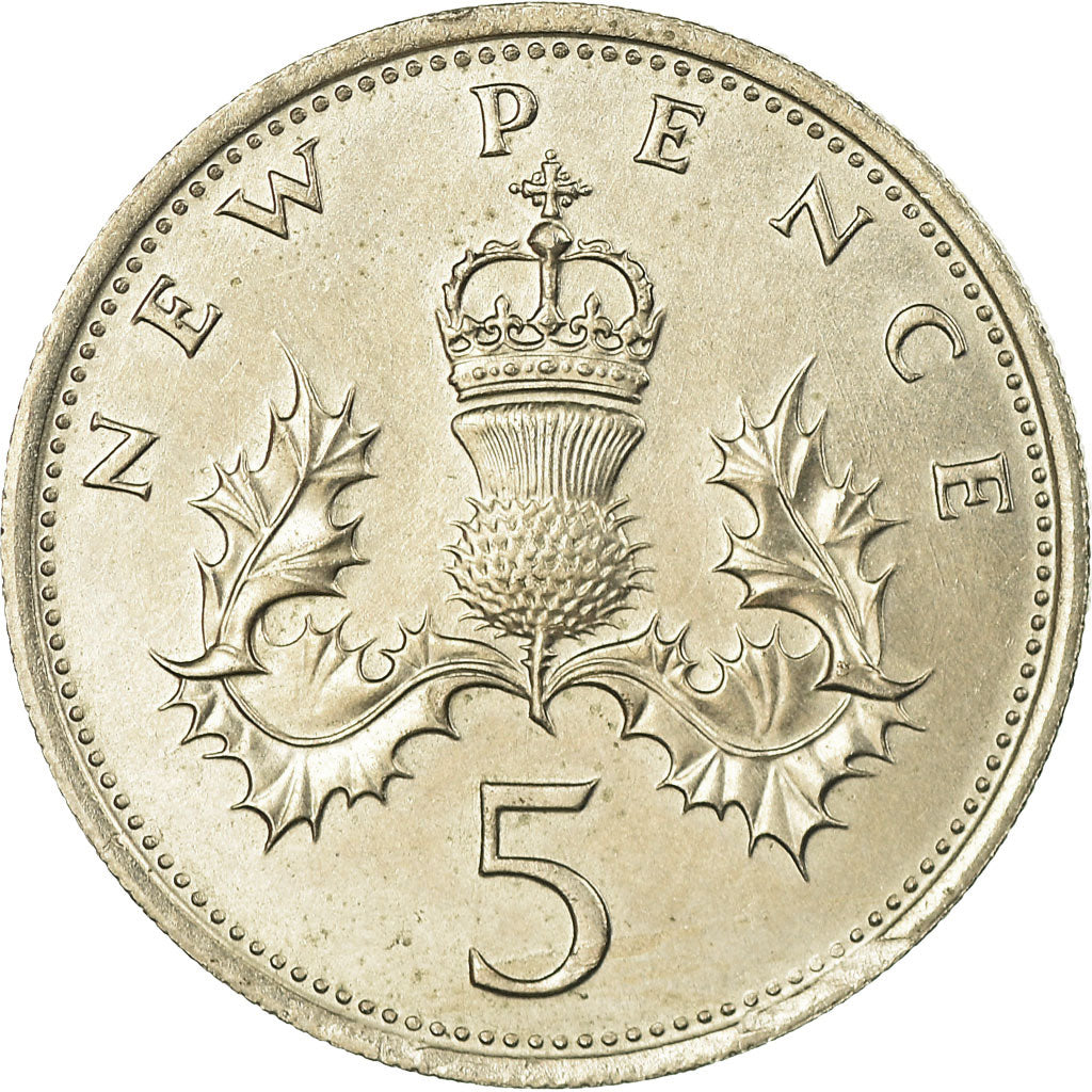 Coin, Great Britain, Elizabeth II, 5 New Pence, 1968, MS(60-62), Copper-nickel