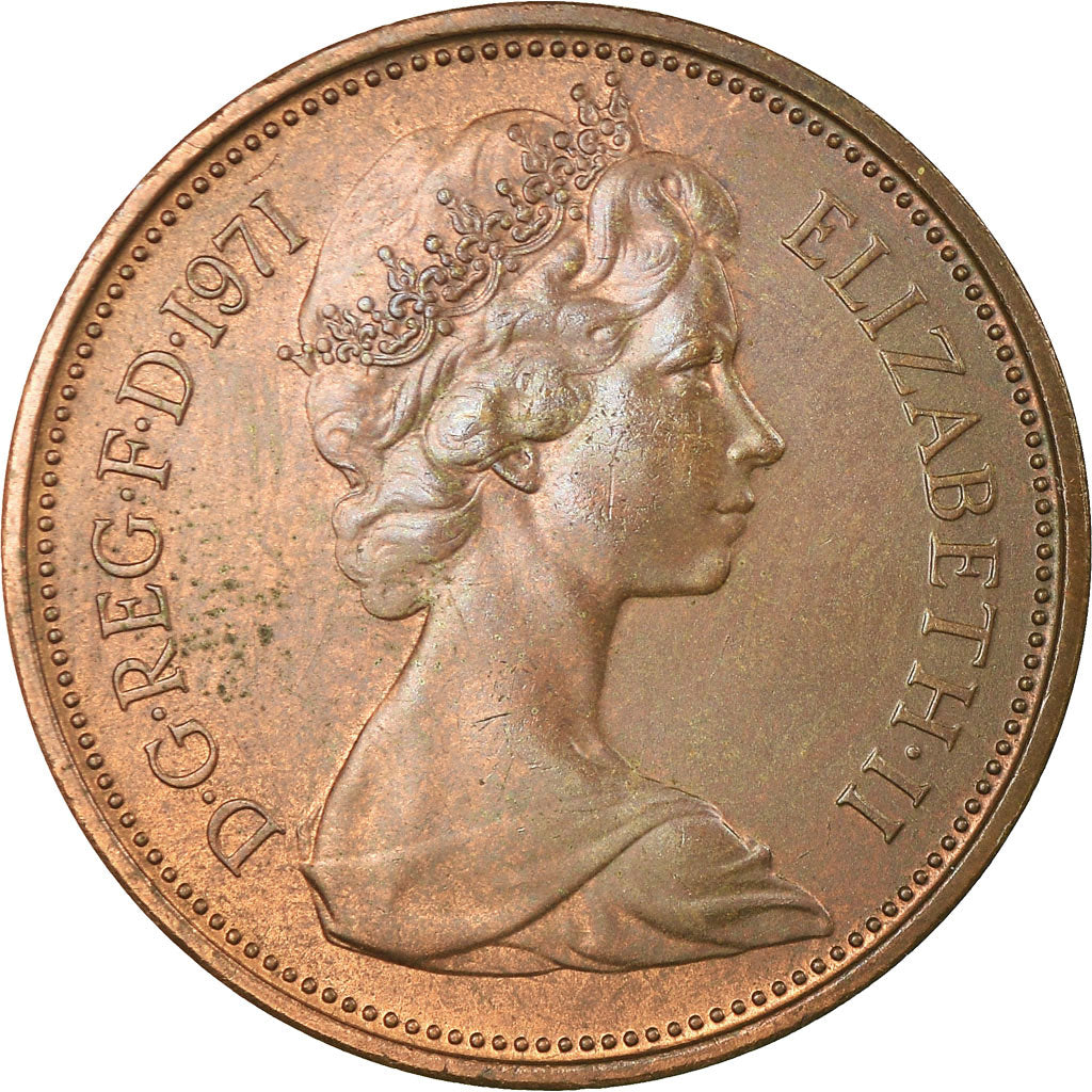 Coin, Great Britain, Elizabeth II, 2 New Pence, 1971, MS(63), Bronze, KM:916