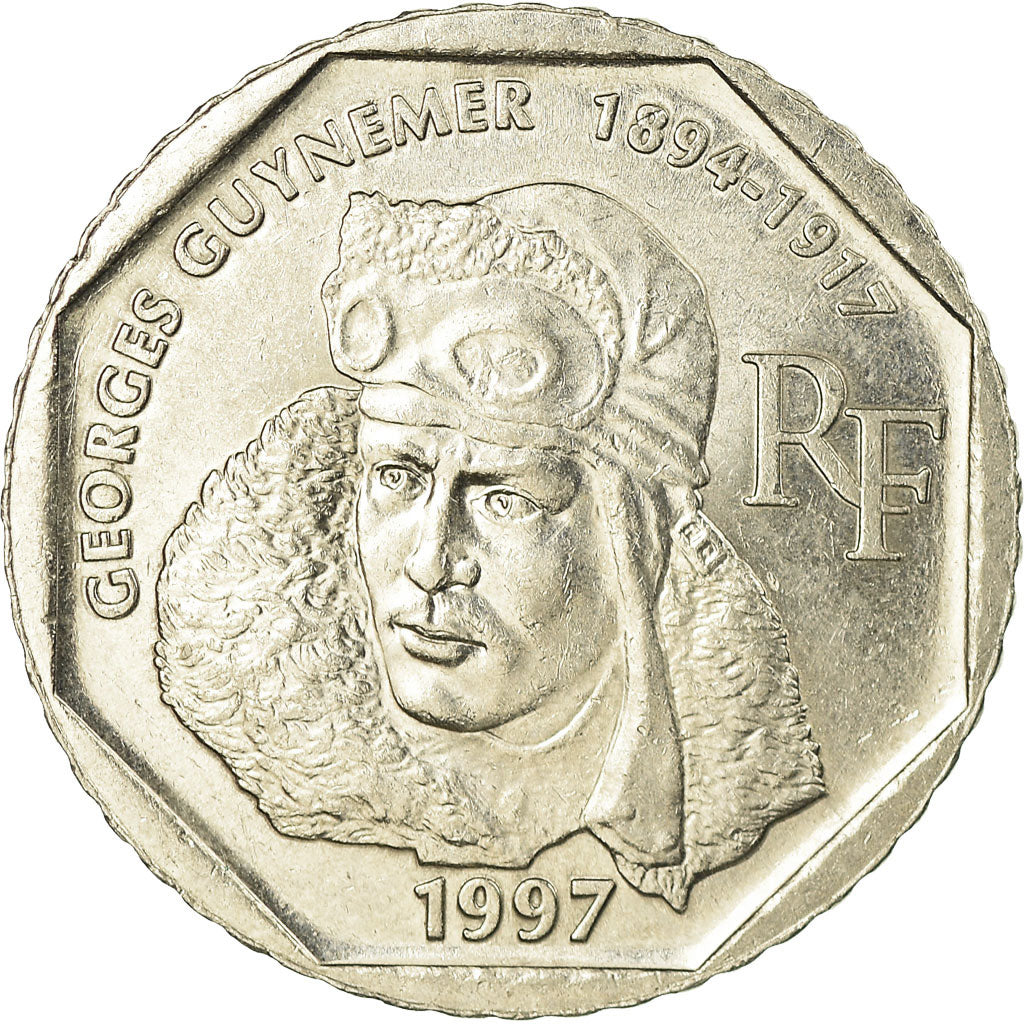 Moneda, Francia, Guynemer, 2 Francs, 1997, MBC+, Níquel, KM:1187, Gadoury:550