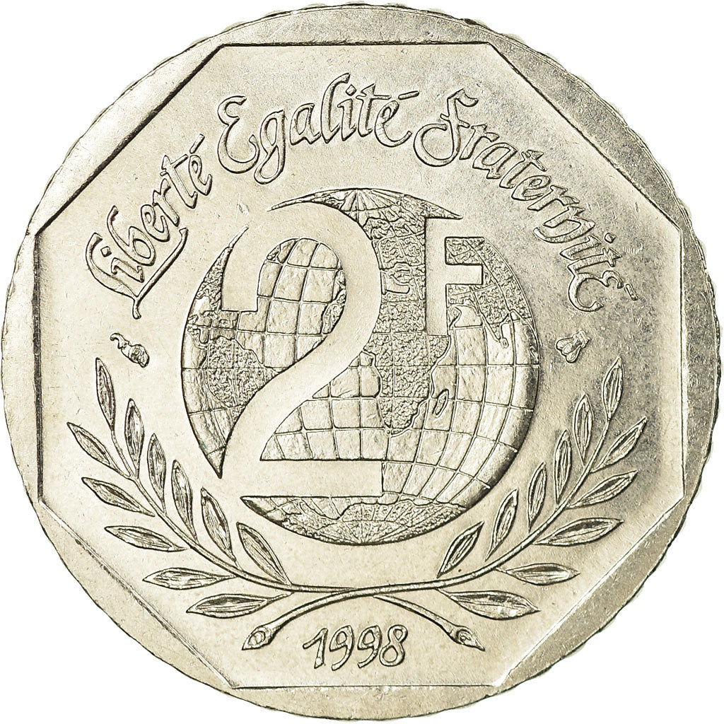 Coin, France, René Cassin, 2 Francs, 1998, AU(55-58), Nickel, KM:1213