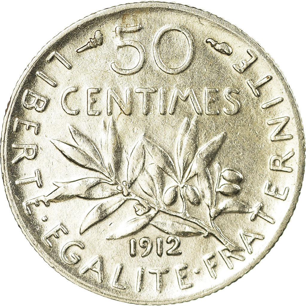 Moneta, Francia, Semeuse, 50 Centimes, 1912, Paris, BB, Argento, KM:854