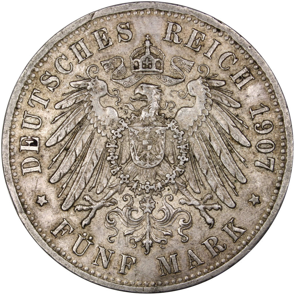 Coin, German States, PRUSSIA, Wilhelm II, 5 Mark, 1907, Berlin, AU(50-53)