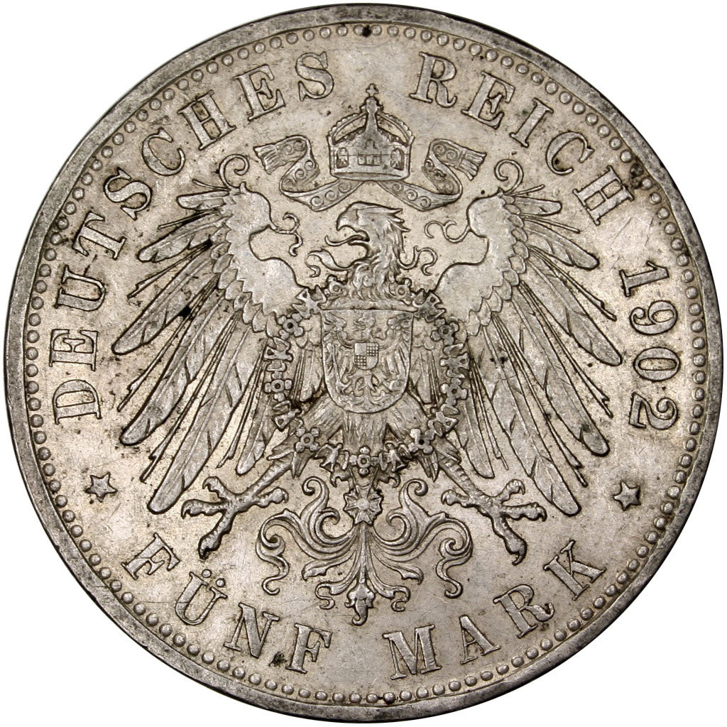 Moneta, Stati tedeschi, BAVARIA, Otto, 5 Mark, 1902, Munich, BB+, Argento