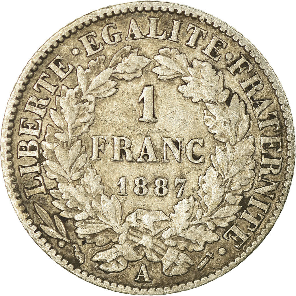 Coin, France, Cérès, Franc, 1887, Paris, VF(30-35), Silver, KM:822.1