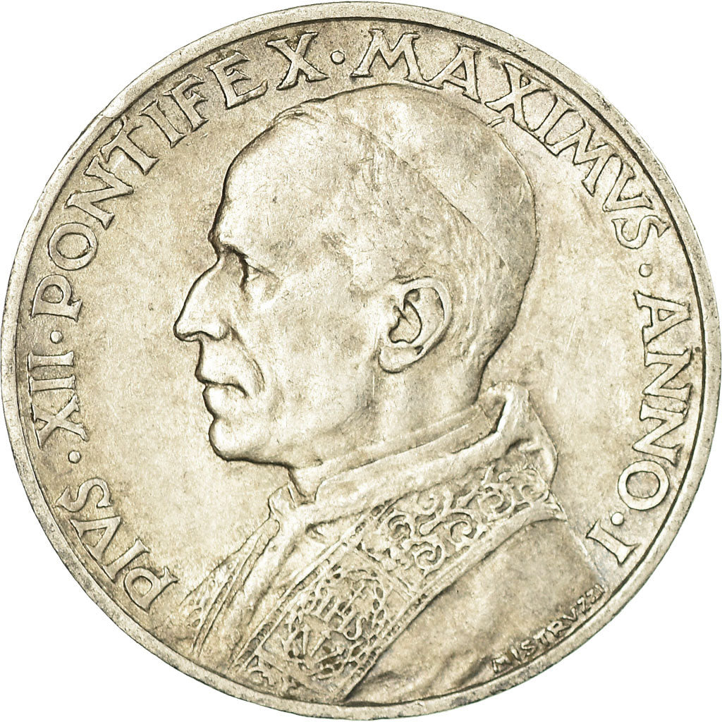 Coin, VATICAN CITY, Pius XII, 5 Lire, 1939, AU(50-53), Silver, KM:28