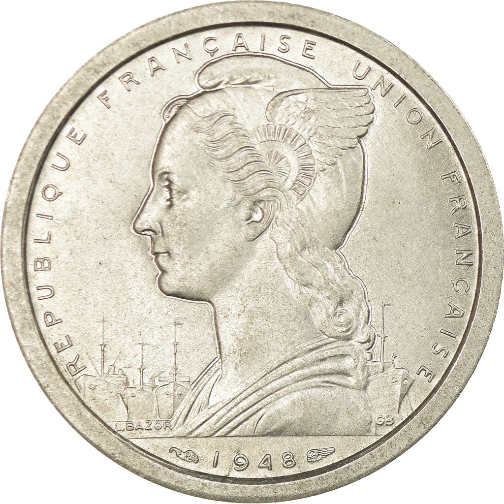 Coin, Madagascar, 2 Francs, 1948, Paris, AU(55-58), Aluminum, KM:4