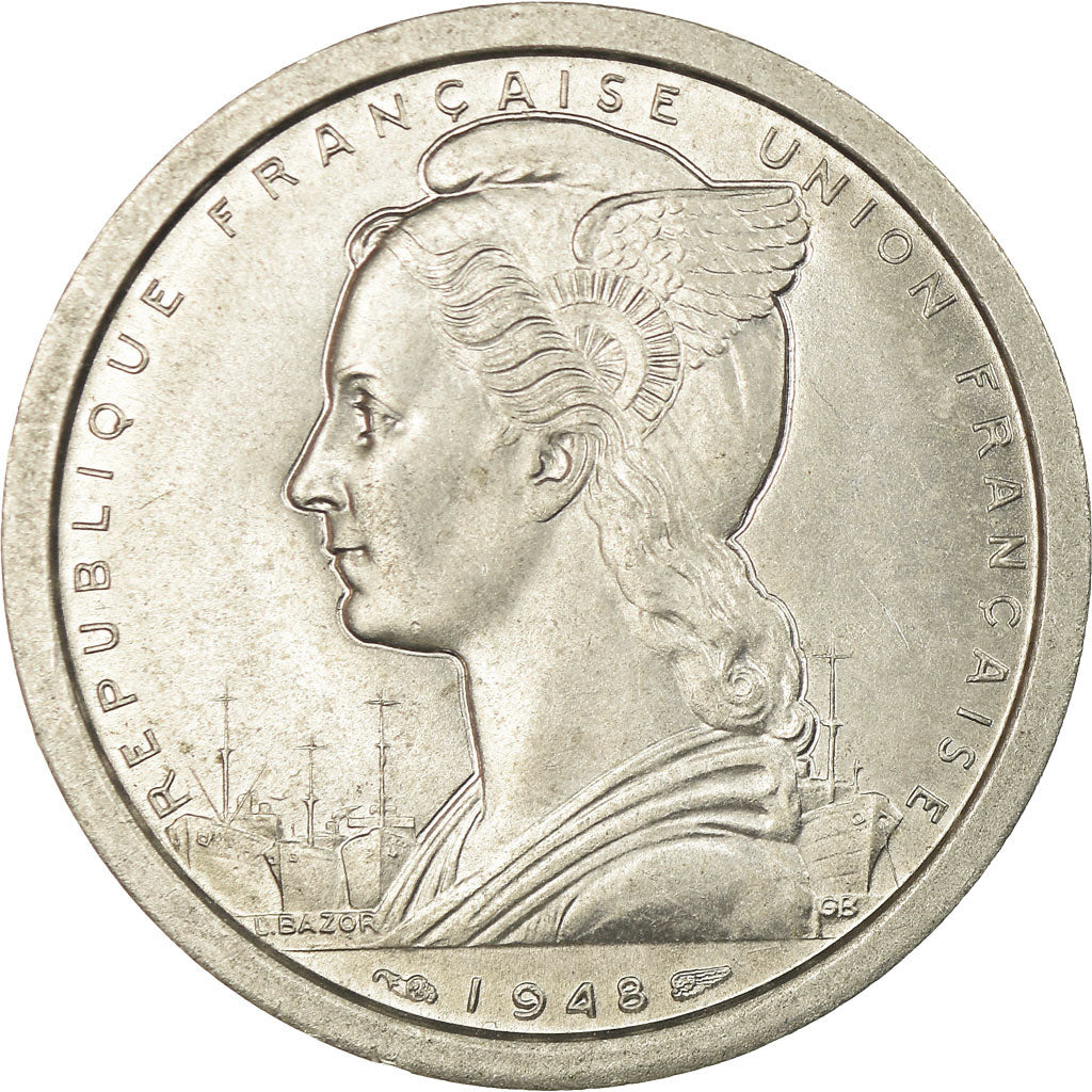 Coin, Madagascar, 2 Francs, 1948, Paris, MS(60-62), Aluminum, KM:4