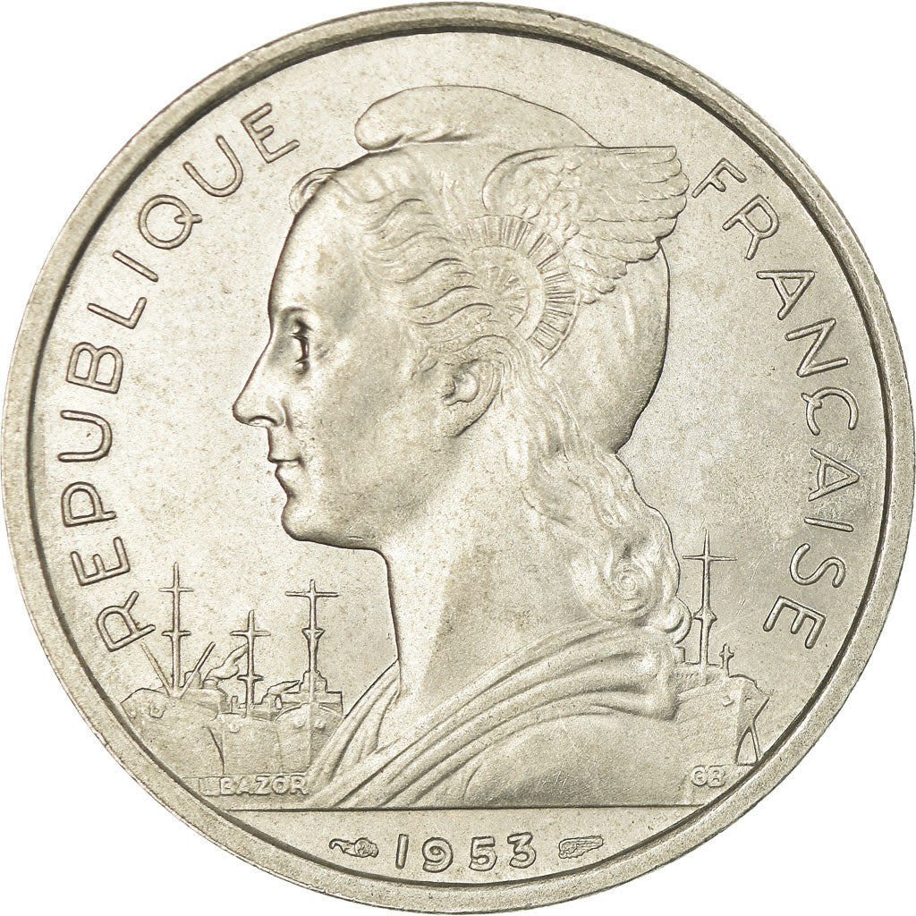 Coin, Madagascar, 5 Francs, 1953, Paris, AU(55-58), Aluminum, KM:5