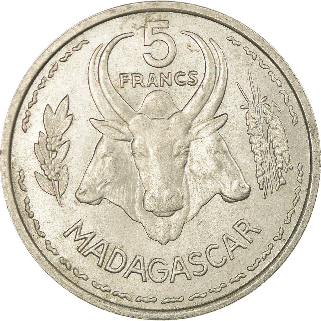 Coin, Madagascar, 5 Francs, 1953, Paris, AU(55-58), Aluminum, KM:5