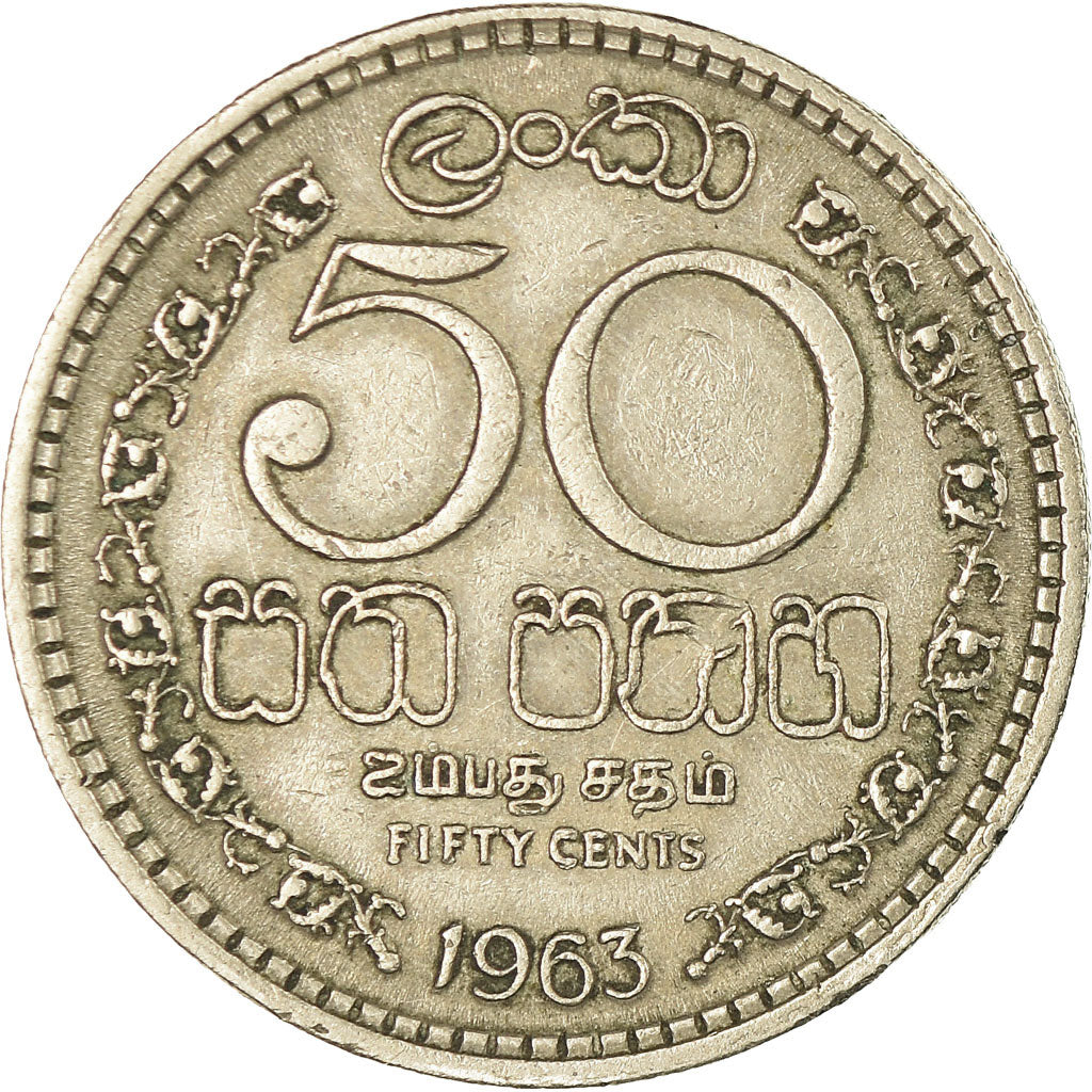Coin, Ceylon, Elizabeth II, 50 Cents, 1963, AU(50-53), Copper-nickel, KM:132