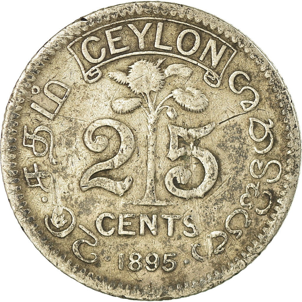 Coin, Ceylon, Victoria, 25 Cents, 1895, VF(20-25), Silver, KM:95