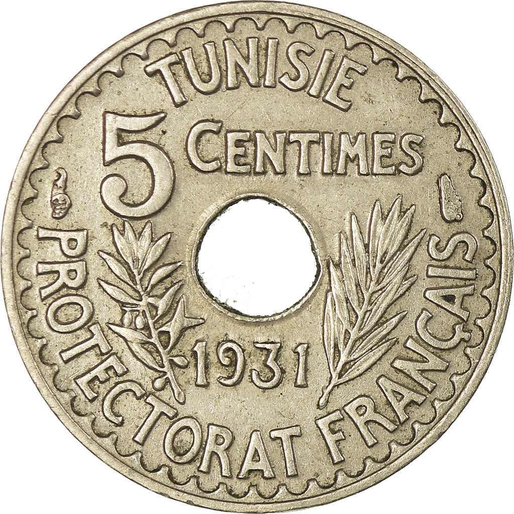 Coin, Tunisia, Ahmad Pasha Bey, 5 Centimes, 1931, Paris, AU(50-53)