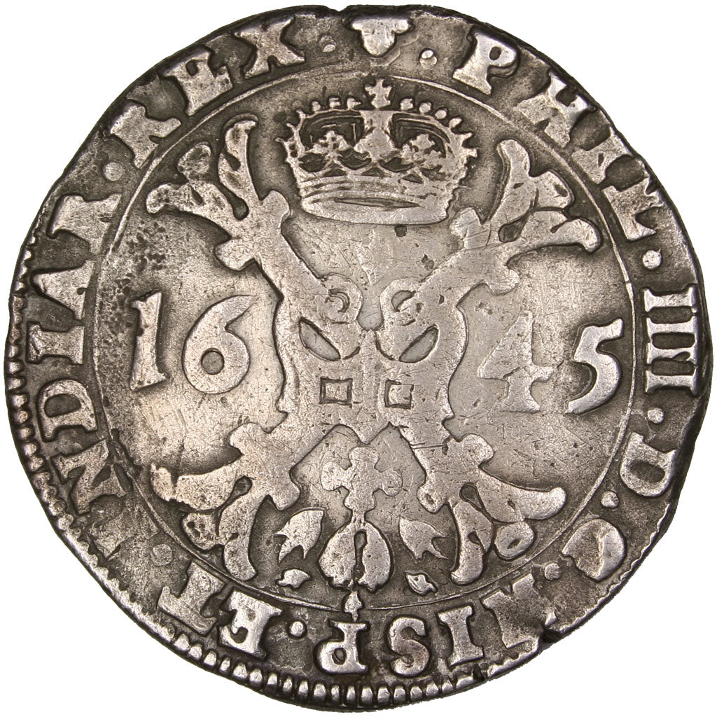 SPANISH NETHERLANDS, Patagon, 1645, Brabant, KM #53.3, EF(40-45), Silver, 26.91