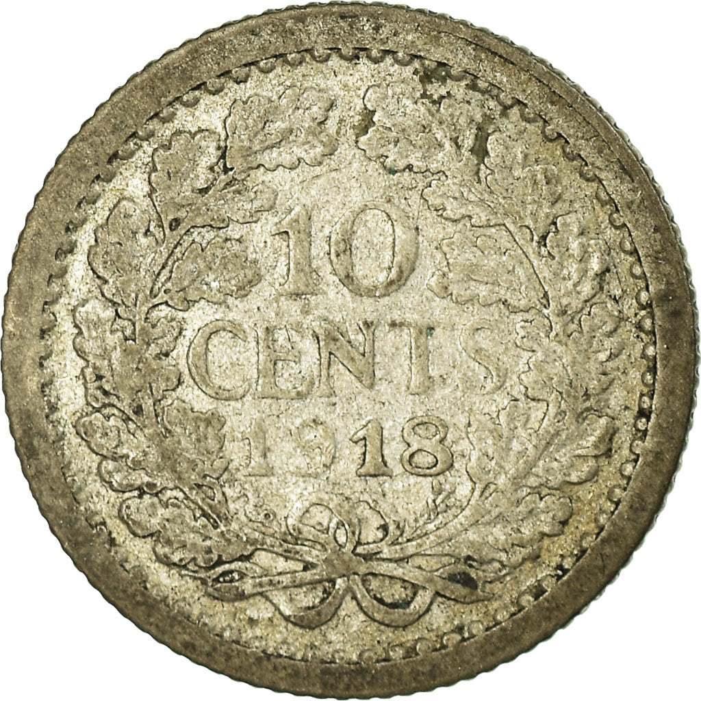 Monnaie, Pays-Bas, Wilhelmina I, 10 Cents, 1918, B+, Argent, KM:145