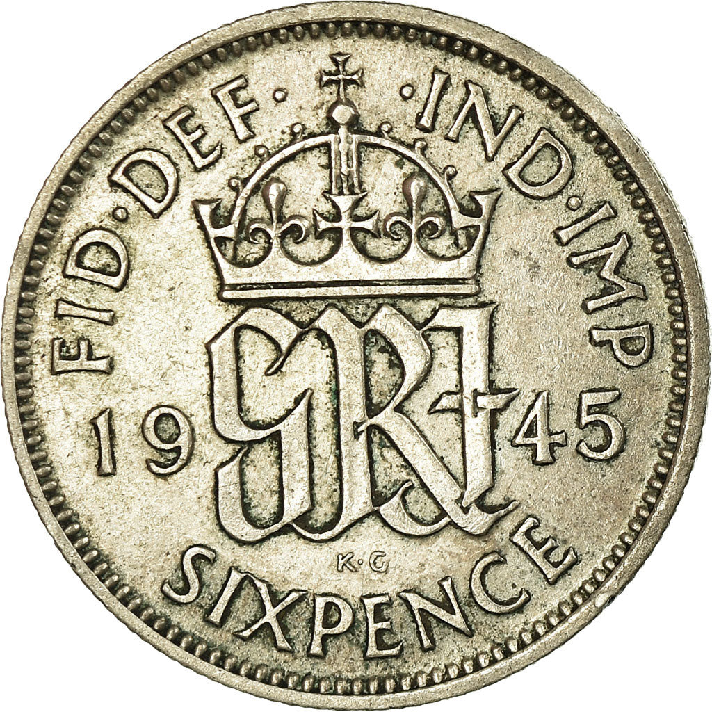 Coin, Great Britain, George VI, 6 Pence, 1945, AU(50-53), Silver, KM:852