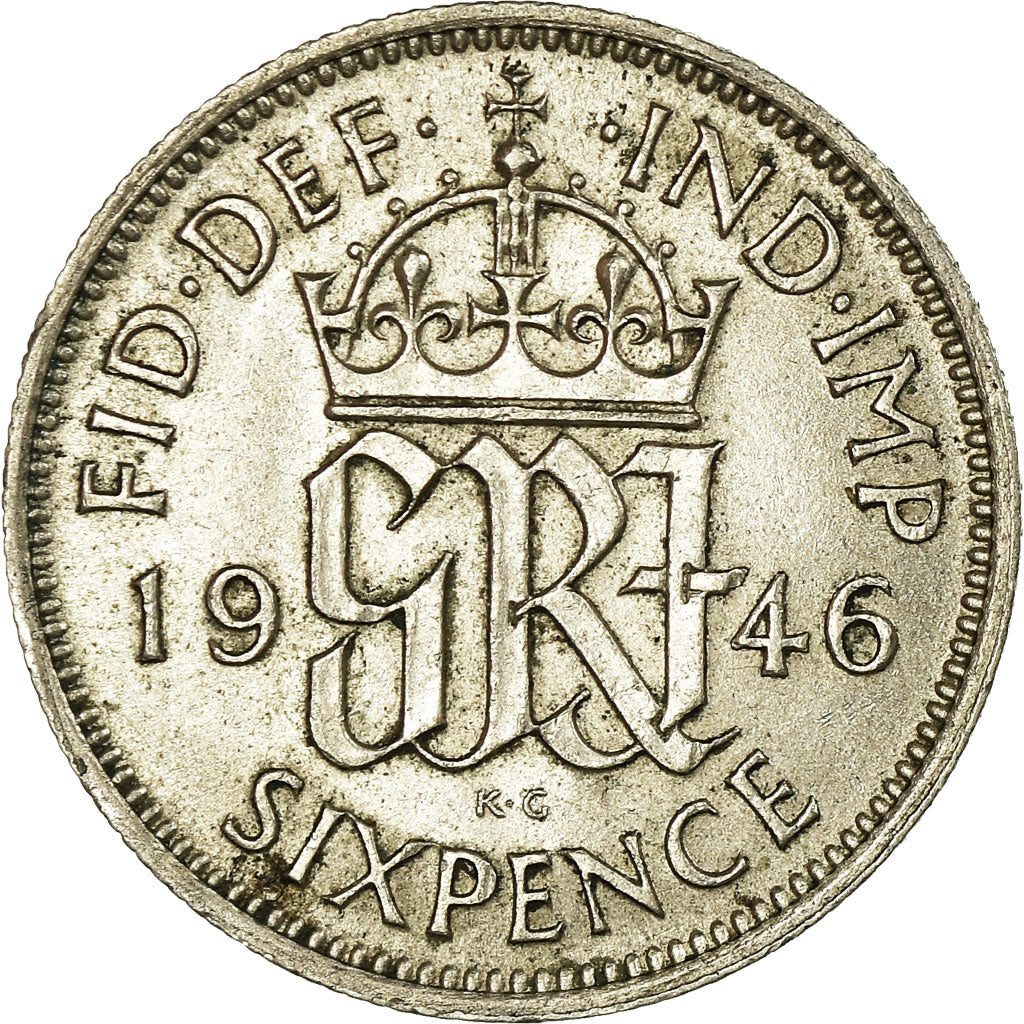 Coin, Great Britain, George VI, 6 Pence, 1946, AU(50-53), Silver, KM:852